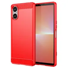 Sony Xperia 5 V Skal Borstad St&aring;l Textur R&ouml;d