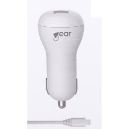 GEAR Billaddare 1xUSB 1A MicroUSB Kabel 1m Vit