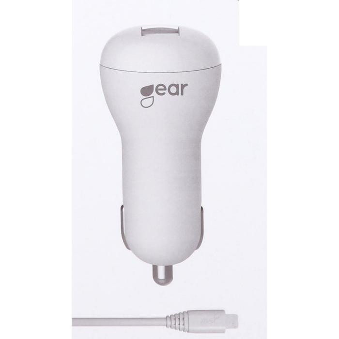 Bild 1, GEAR Billaddare 1xUSB 1A MicroUSB Kabel 1m Vit