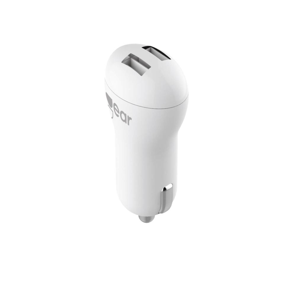 GEAR Billaddare 2xUSB 2.4A MicroUSB Kabel 1m Vit