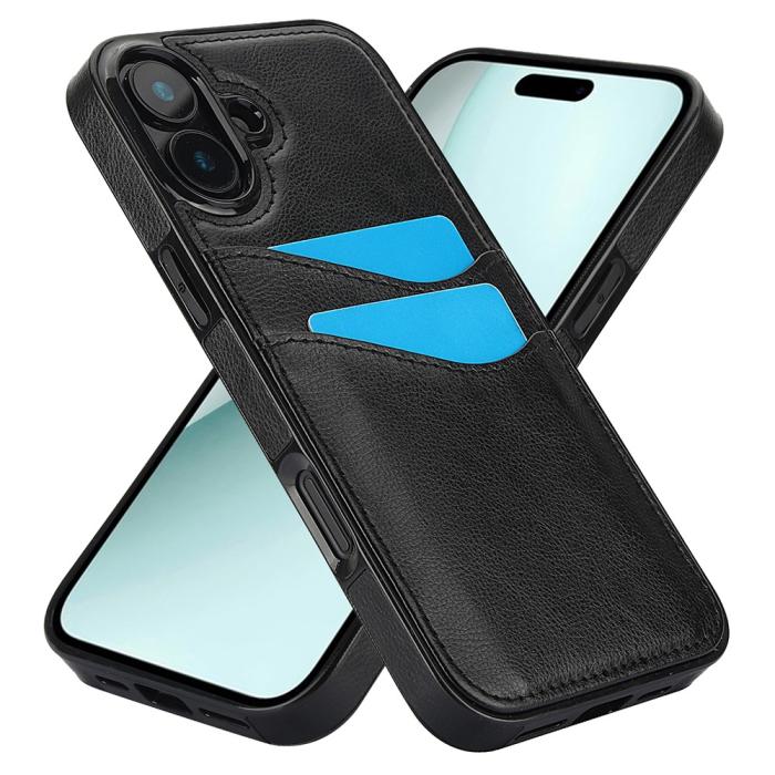 Bild 1, iPhone 16 Skal Med Kortfack Läder Svart
