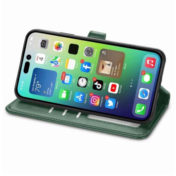 Bild 4, iPhone 15 Pro Fodral Solid Med Magnetisk Mässing Grön