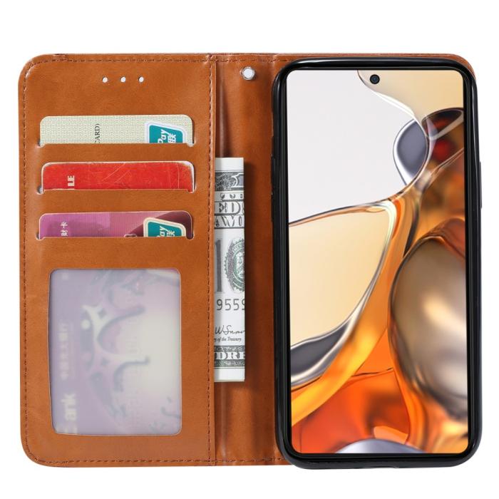 Bild 4, Xiaomi 11T / 11T Pro Fodral Flip Läder Med Frontficka Vinröd