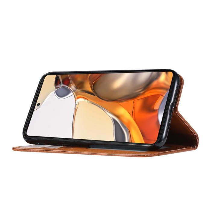 Bild 5, Xiaomi 11T / 11T Pro Fodral Flip Läder Med Frontficka Vinröd