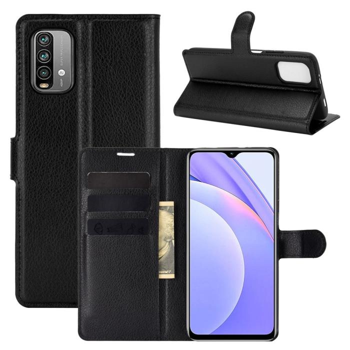 Bild 1, Xiaomi Redmi 9T - Litchi Läder Fodral - Svart