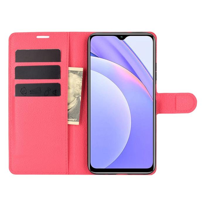 Bild 4, Xiaomi Redmi 9T - Litchi Läder Fodral - Röd