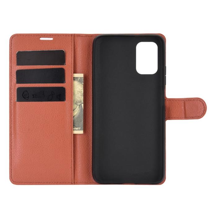 Bild 3, Xiaomi Redmi 9T - Litchi Läder Fodral - Brun