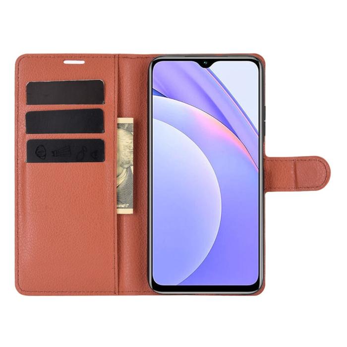 Bild 4, Xiaomi Redmi 9T - Litchi Läder Fodral - Brun