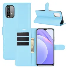 Xiaomi Redmi 9T - Litchi L&auml;der Fodral - Bl&aring;