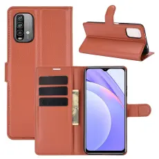 Xiaomi Redmi 9T - Litchi L&auml;der Fodral - Brun
