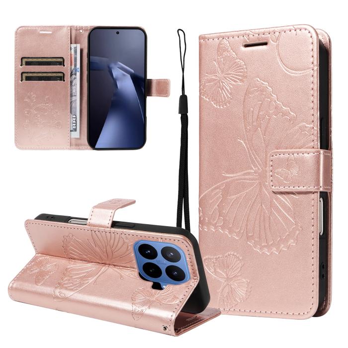 Bild 2, Xiaomi 17T Fodral Läder Fjärilar Roséguld