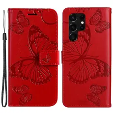 Samsung Galaxy S22 Ultra Fodral Tryck Butterfly Röd