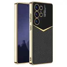 GKK Galaxy S25 Ultra Skal L&auml;der Hybrid Electroplate Kolfiber Textur