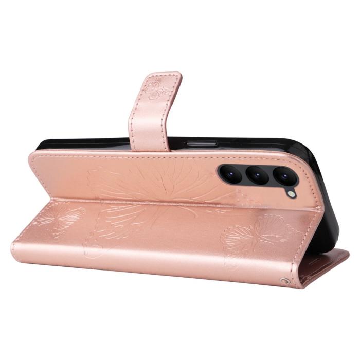 Bild 3, Samsung Galaxy S23 Plus Fodral Tryckta Fjärilar Roséguld