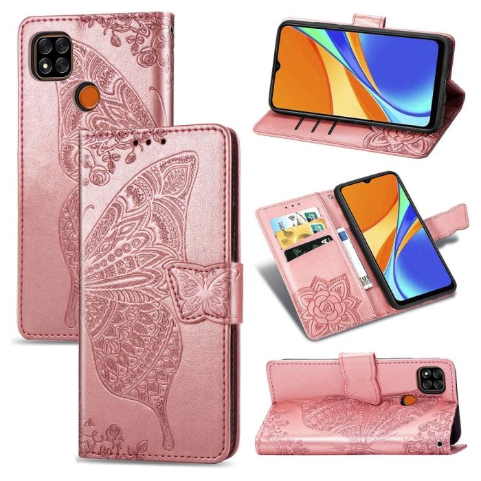 Bild 1, Xiaomi Redmi 9C Fodral Butterfly Roséguld