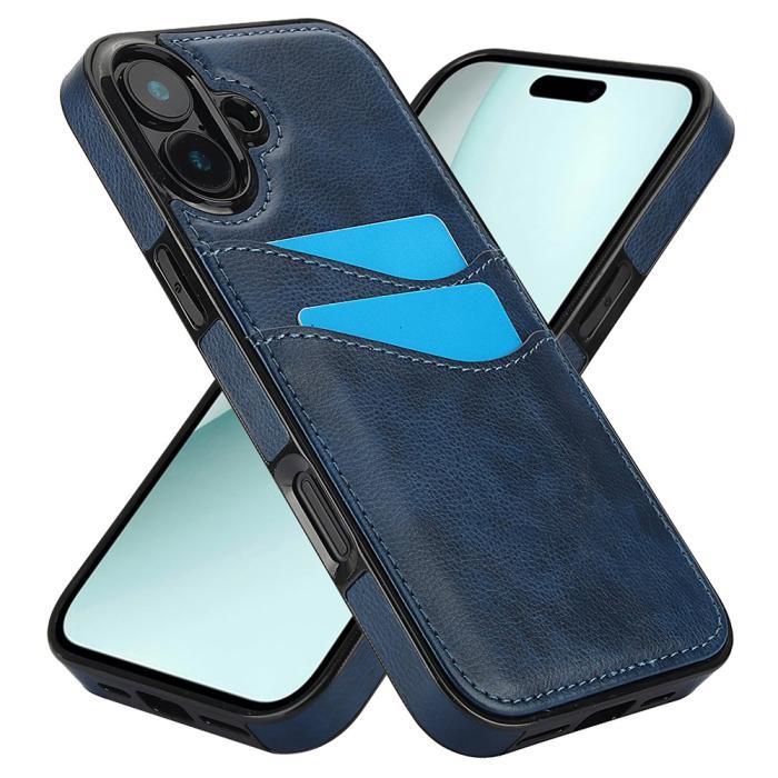 Bild 1, iPhone 16 Skal Med Kortfack Läder Blå