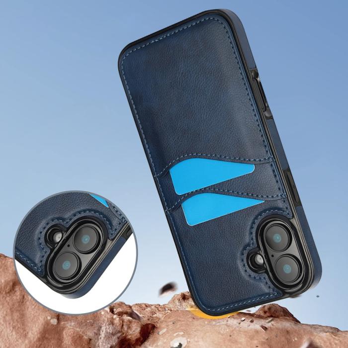Bild 4, iPhone 16 Skal Med Kortfack Läder Blå
