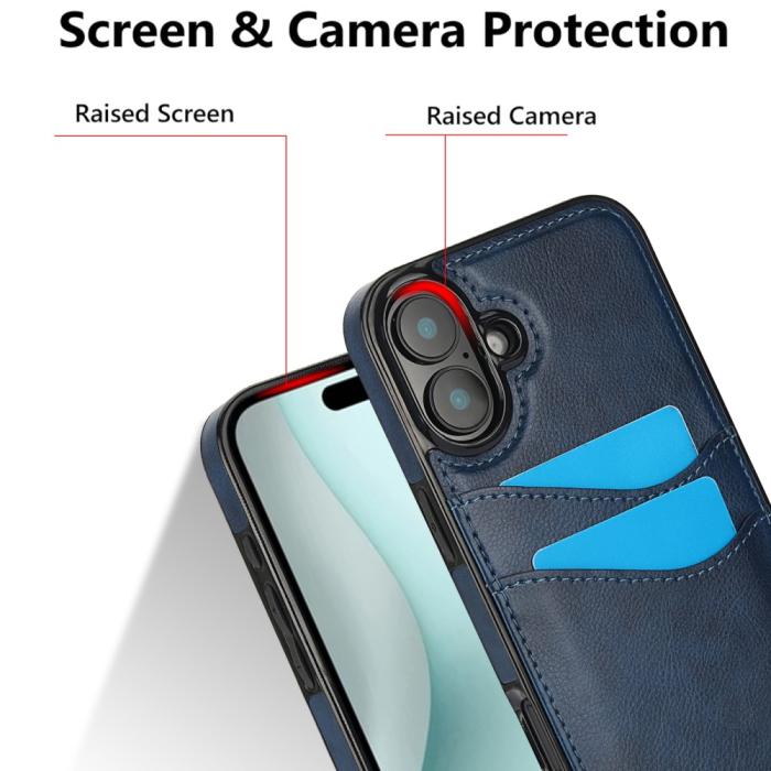 Bild 5, iPhone 16 Skal Med Kortfack Läder Blå