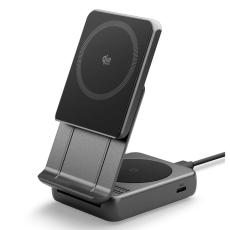 Spigen 25W Qi2.2 Tr&aring;dl&ouml;s 2in1 Magnetisk MagSafe Laddare Svart