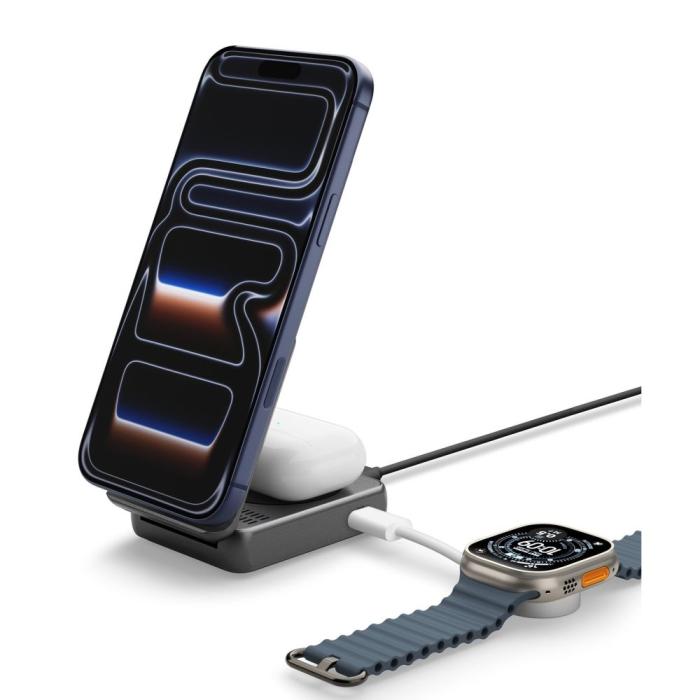 Bild 2, Spigen 25W Qi2.2 Trådlös 2in1 Magnetisk MagSafe Laddare Svart