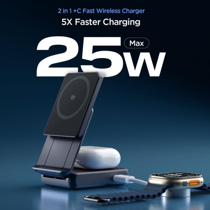 Bild 3, Spigen 25W Qi2.2 Trådlös 2in1 Magnetisk MagSafe Laddare Svart