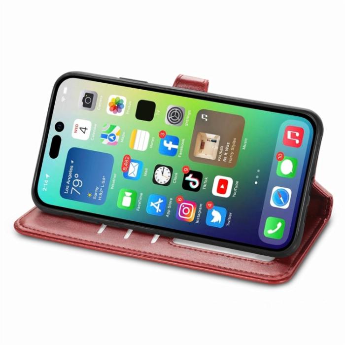 Bild 4, iPhone 15 Pro Fodral Solid Med Magnetisk Mässing Röd