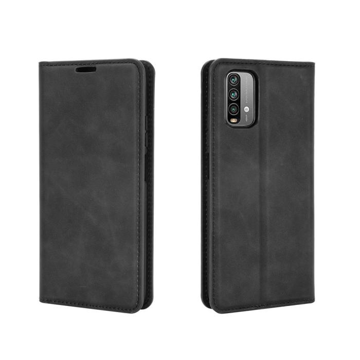 Bild 2, Xiaomi Redmi 9T - Silkeslent Läder Flip Fodral - Svart