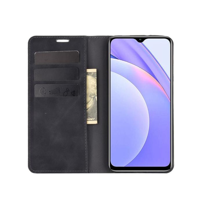 Bild 4, Xiaomi Redmi 9T - Silkeslent Läder Flip Fodral - Svart