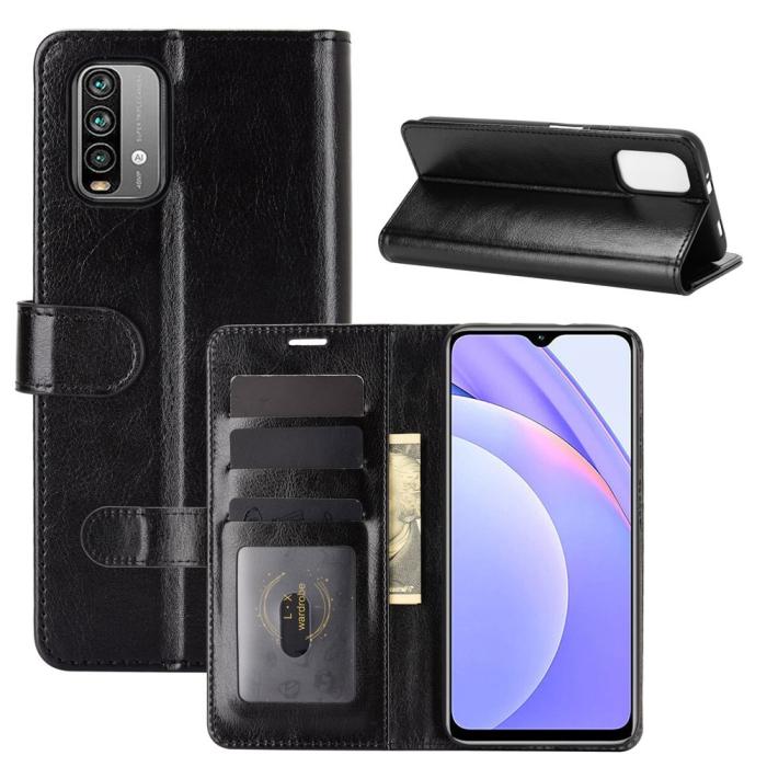 Bild 1, Xiaomi Redmi 9T - Crazy Horse Läder Fodral - Svart