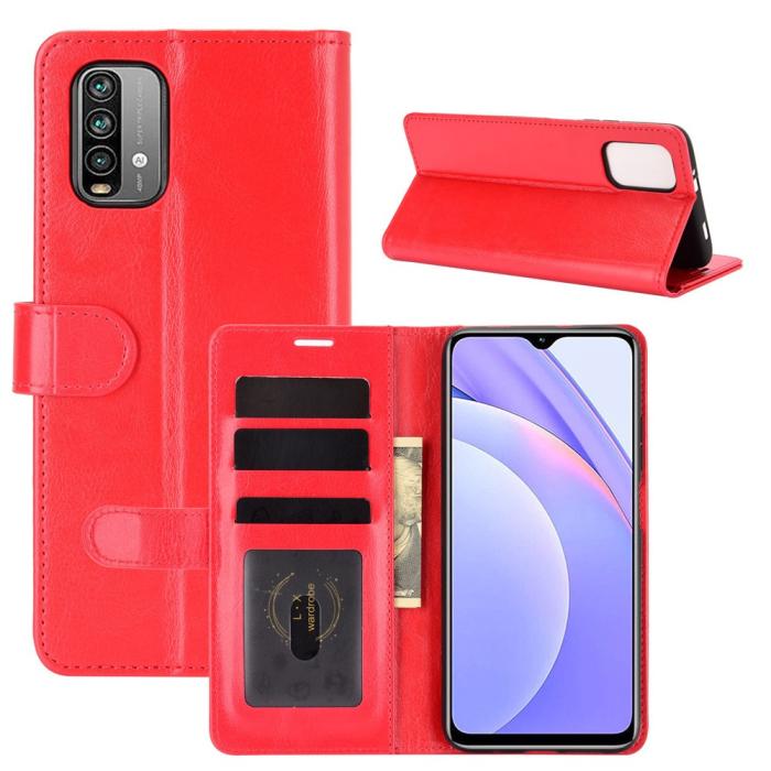 Bild 1, Xiaomi Redmi 9T - Crazy Horse Läder Fodral - Röd