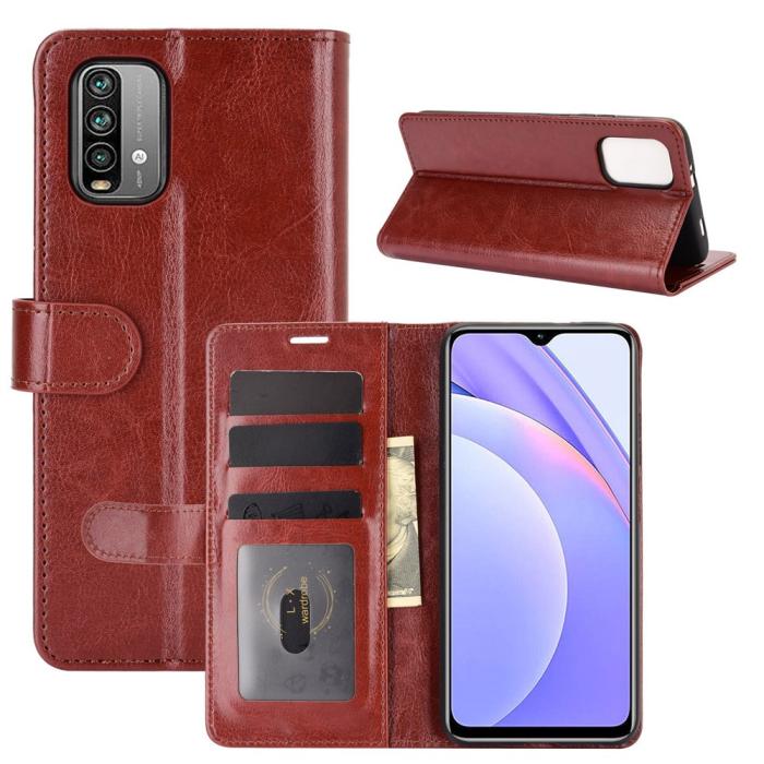 Bild 1, Xiaomi Redmi 9T - Crazy Horse Läder Fodral - Brun