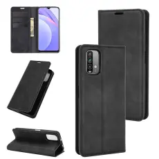 Xiaomi Redmi 9T - Silkeslent L&auml;der Flip Fodral - Svart