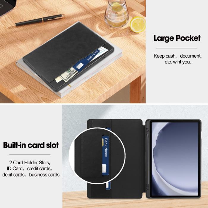 Bild 2, Galaxy Tab A9 Plus Fodral Business Läder Pennhållare Svart