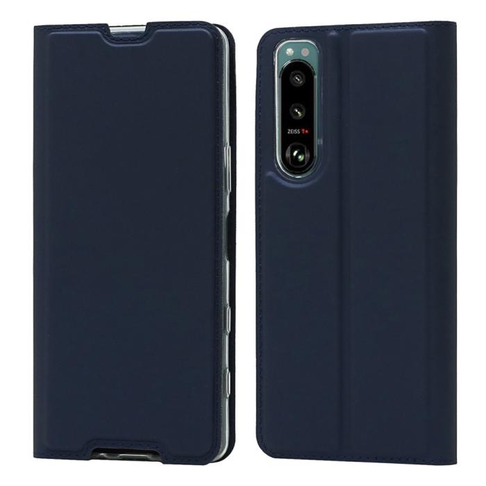 Bild 1, Sony Xperia 5 III Fodral Skin Touch Läder Blå