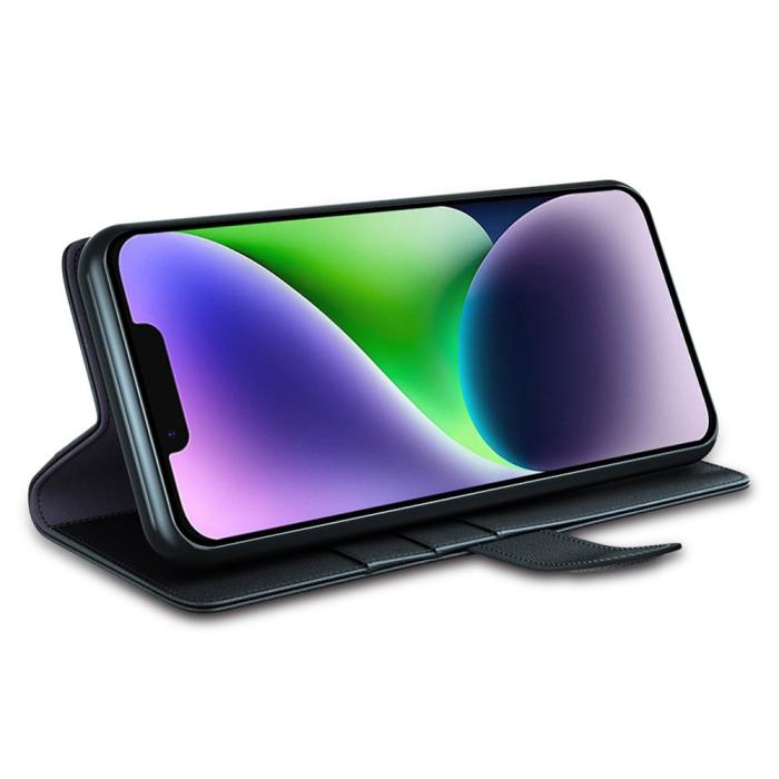 Bild 3, iPhone 15 Fodral Premium Äkta Läder Svart