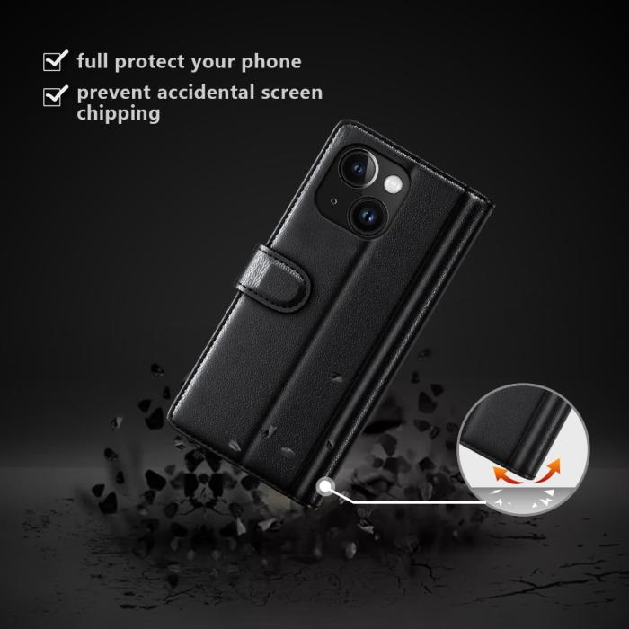 Bild 4, iPhone 15 Fodral Premium Äkta Läder Svart
