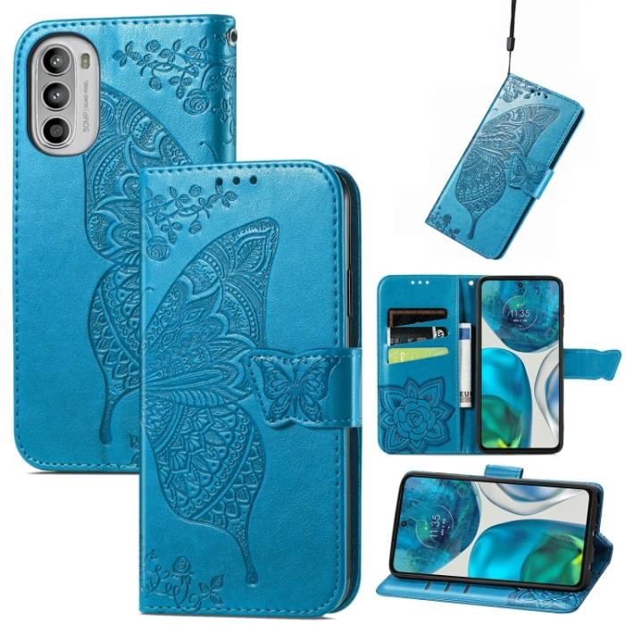 Bild 1, Motorola Moto G52/G82 Fodral Fjäril Tryck Blå