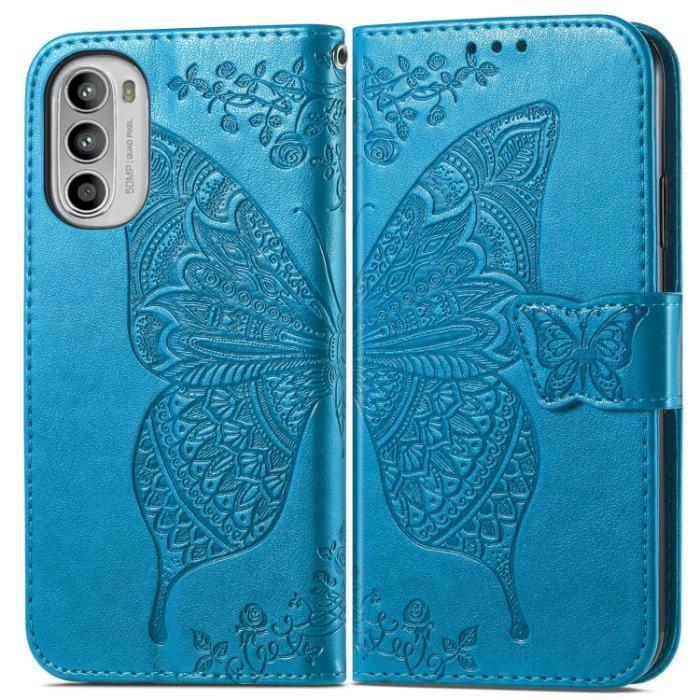 Bild 2, Motorola Moto G52/G82 Fodral Fjäril Tryck Blå