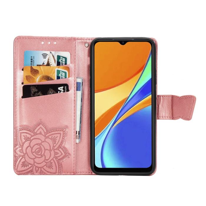 Bild 5, Xiaomi Redmi 9C Fodral Butterfly Roséguld