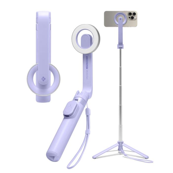 Bild 1, Spigen 74 cm MagSafe Bluetooth Selfiestick Tripod Lavender