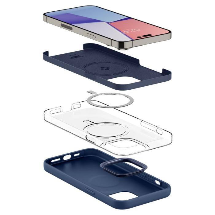 Bild 2, Spigen iPhone 14 Pro Skal Silicone Fit Mag MagSafe Navy Blue