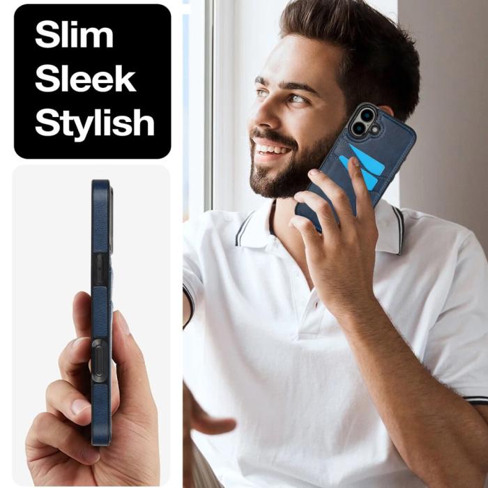 Bild 6, iPhone 16 Skal Med Kortfack Läder Blå