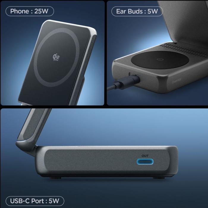Bild 4, Spigen 25W Qi2.2 Trådlös 2in1 Magnetisk MagSafe Laddare Svart