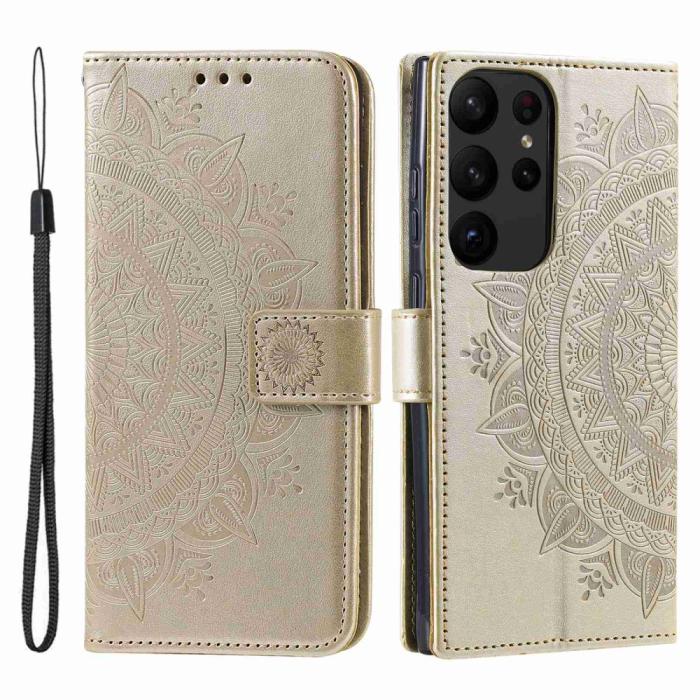 Bild 1, Samsung Galaxy S23 Ultra Fodral Mandala Läder Guld