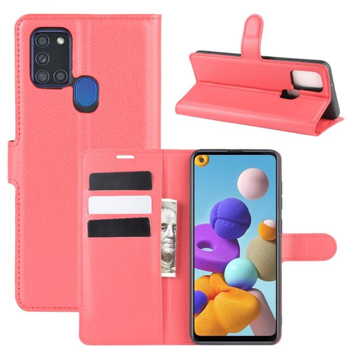Bild 1, Samsung Galaxy A21s - Litchi Plånboksfodral - Röd