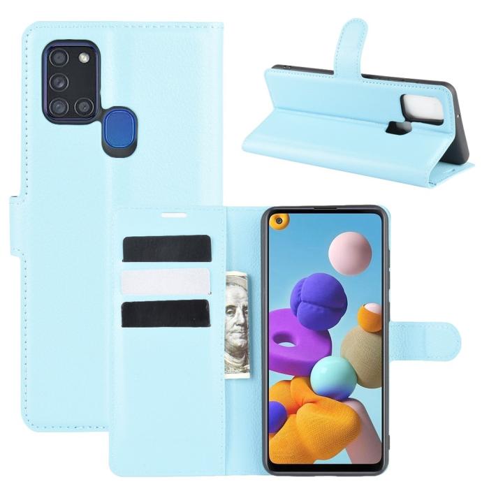 Bild 1, Samsung Galaxy A21s - Litchi Plånboksfodral - Ljus Blå