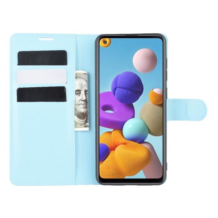 Bild 4, Samsung Galaxy A21s - Litchi Plånboksfodral - Ljus Blå