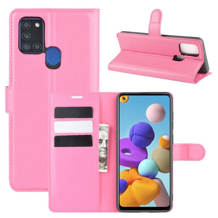 Bild 1, Samsung Galaxy A21s - Litchi Plånboksfodral - Rosa
