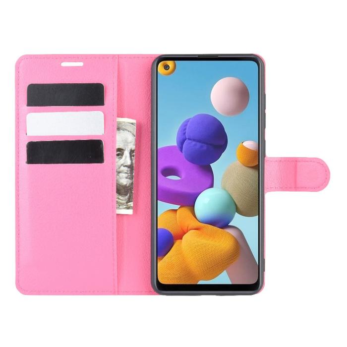 Bild 4, Samsung Galaxy A21s - Litchi Plånboksfodral - Rosa