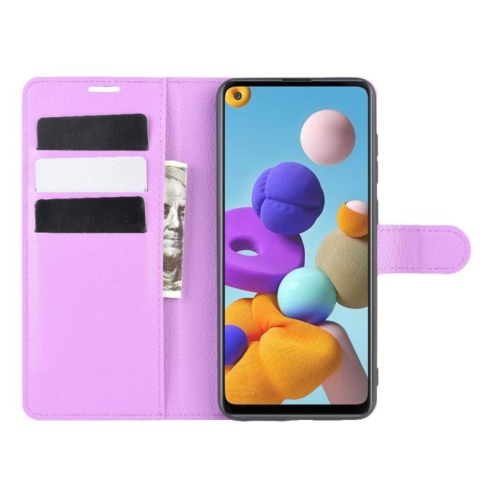 Bild 4, Samsung Galaxy A21s - Litchi Plånboksfodral - Lila